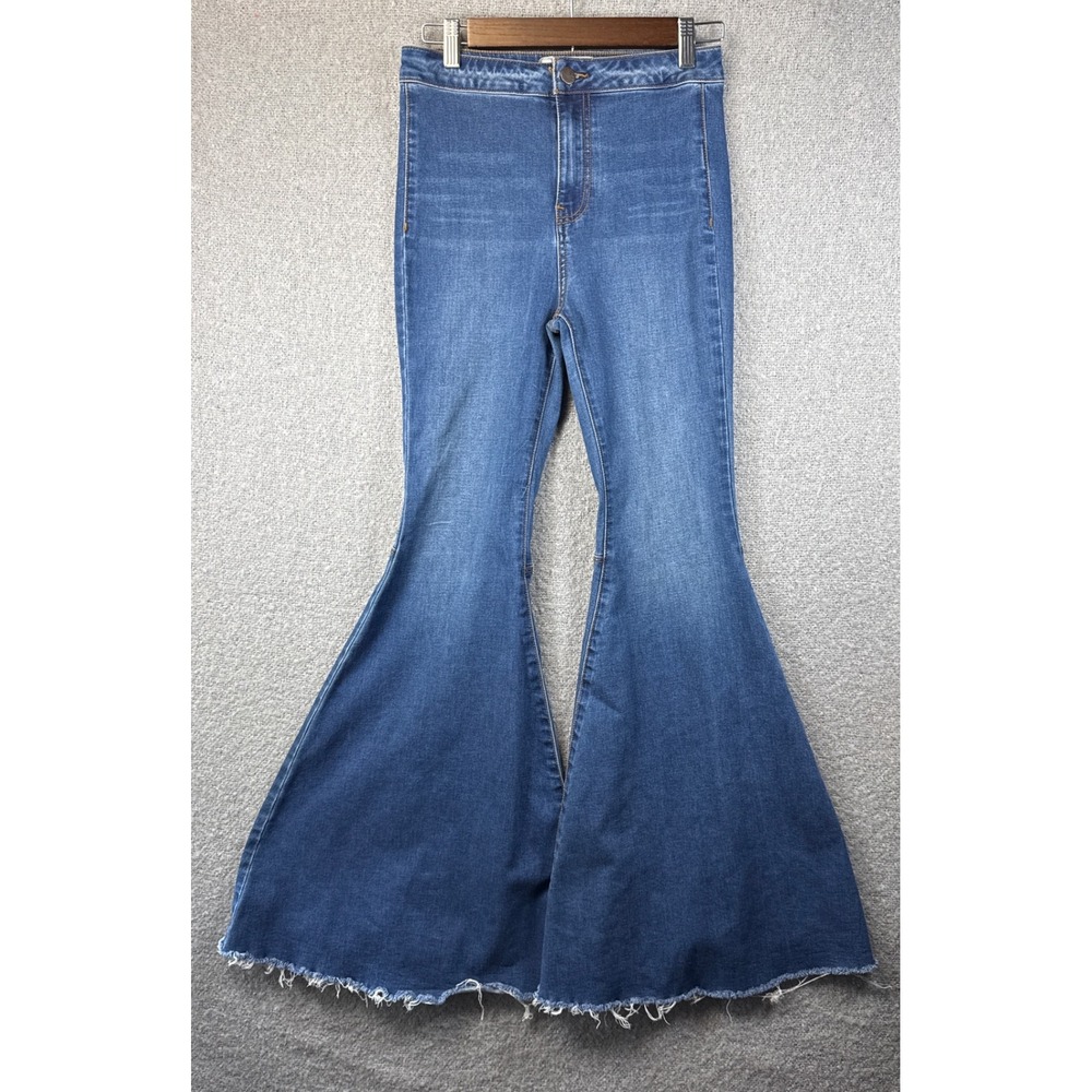 Free People Women's High-Rise Wide Leg Jeans in Medium Blue Wash